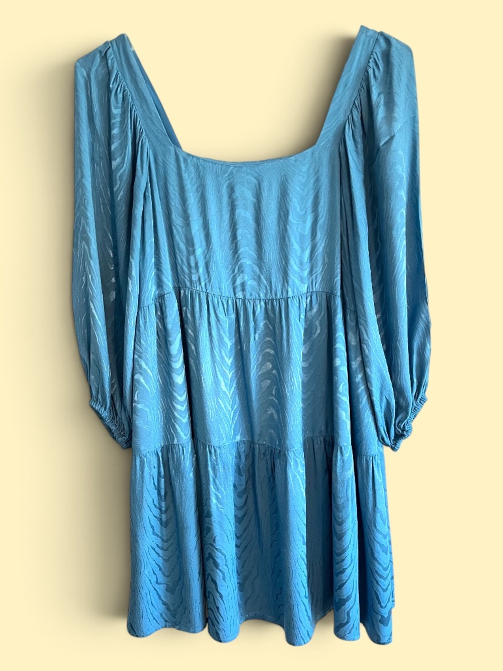 Crosby by Mollie Burch Teal Jacquard Tiered Puff Sleeve Piper Mini Dress L